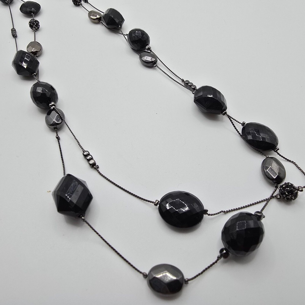 Signed NY Womens‎ Black Faceted Bead Necklace Multistrand Whimsigoth Witchy
